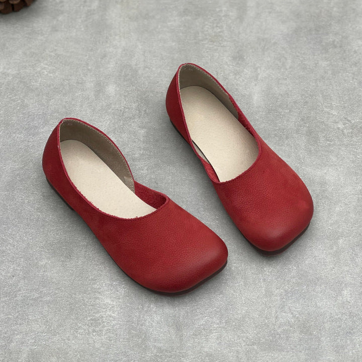 Women’s Handmade Leather Slip-On Flats – Asymmetric Comfortable Casual Shoes