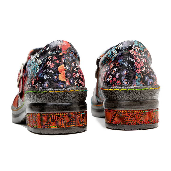 Leather Colorful Flower Patchwork Flat Vintage Boho Brogues Women's Shoes