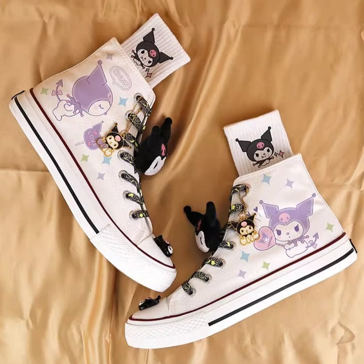 Cute Anime Shoes Kawaii Student High Top Canvas - Purple