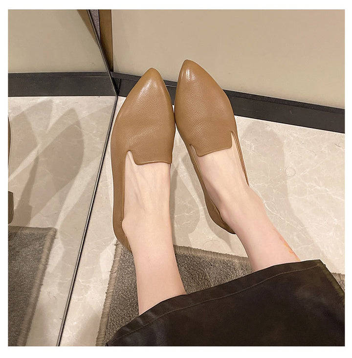Comfortable Women's Leather Slip-On Flats – Pointed-Toe Everyday Shoes