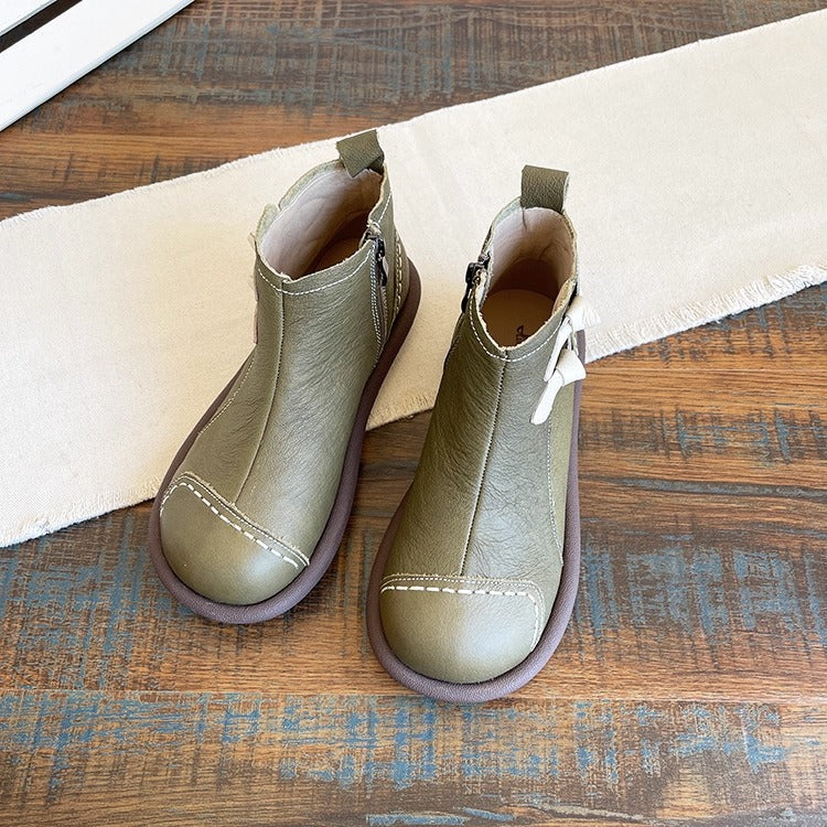 Women's Everyday Casual Ankle Boots – Patchwork Design with Side Zip