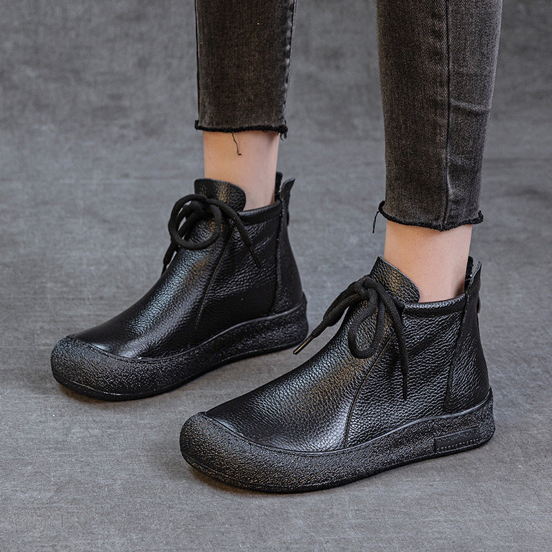 Women's Casual Lace-Up Back Zipper Ankle Boots – Flat Comfortable Shoes