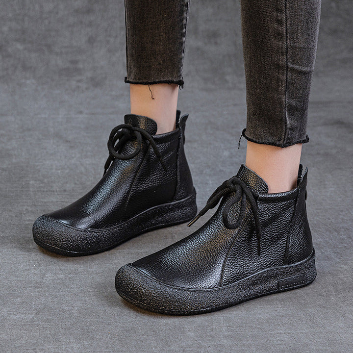 Women's Casual Lace-Up Back Zipper Ankle Boots – Flat Comfortable Shoes