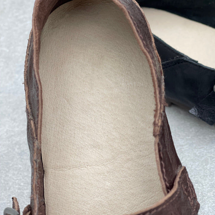 Women’s Handmade Sheepskin Mary Jane Flats – Square Toe V-Cut Comfortable Shoes