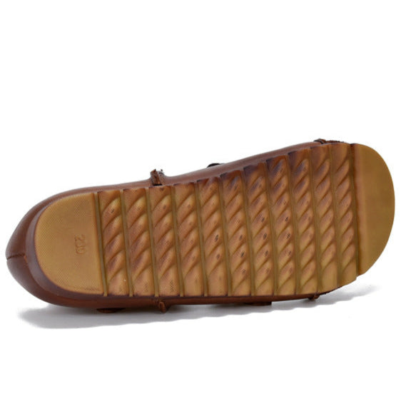 Women's Leather Flat Cross Strap Casual Shoes