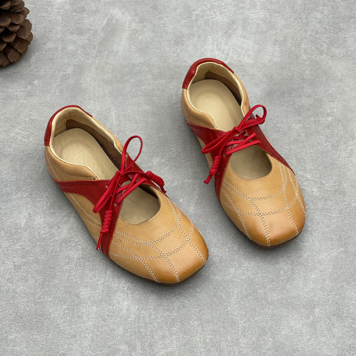 Womens Retro Leather Lace-up Mary Jane Flats Vintage Casual Walking Shoes