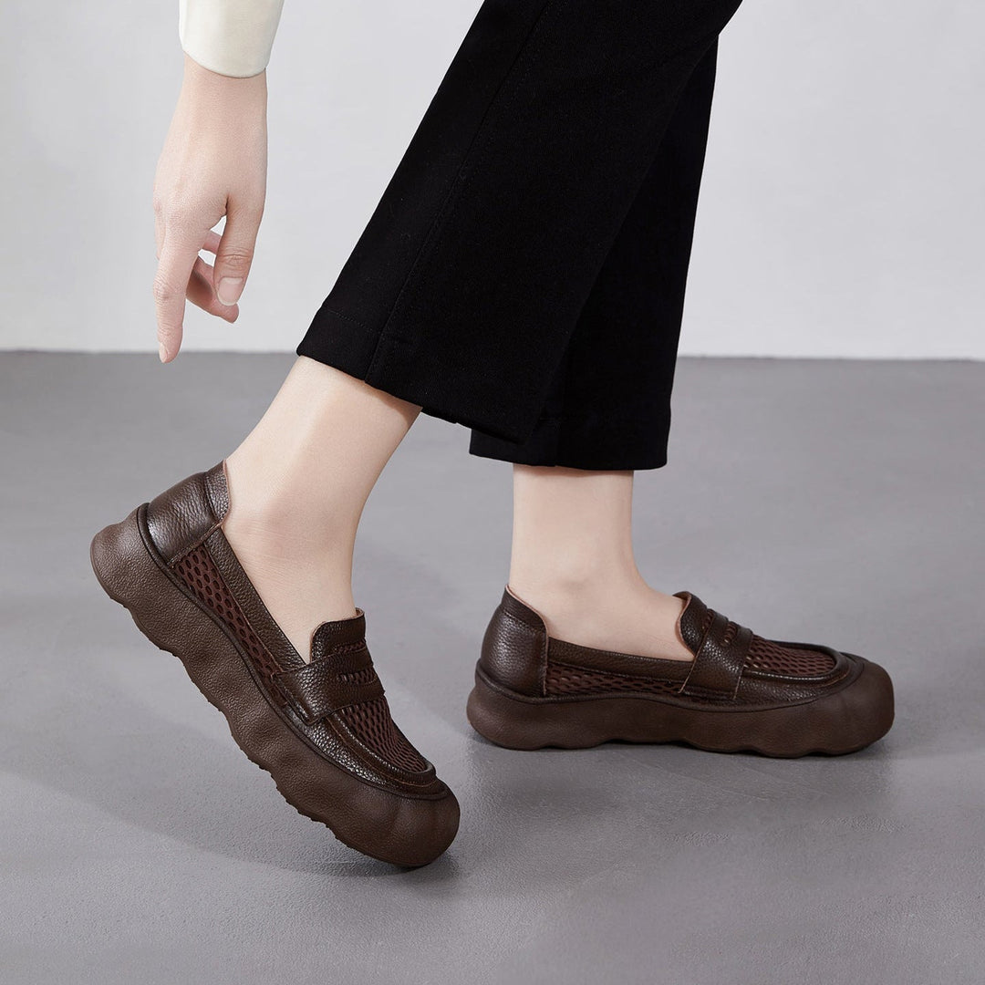 Women's Breathable Mesh & Leather Loafers - Summer Slip-Ons