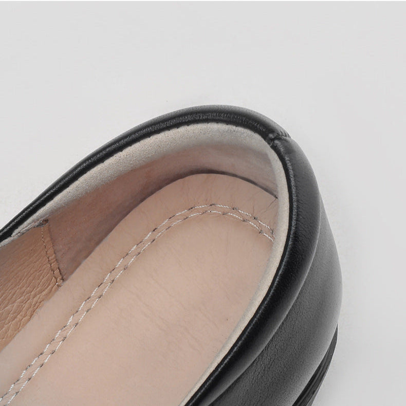 Women's Genuine Leather Oxford Shoes - Block Mid-Heel Lace-Up Design