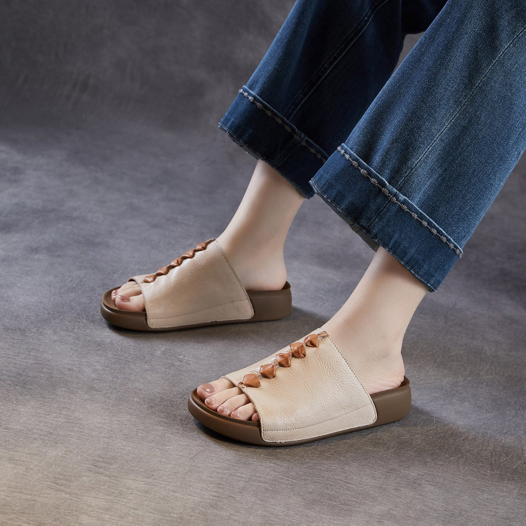 Women's Leather Open-Toe Bohemian-Style Slides & Mules