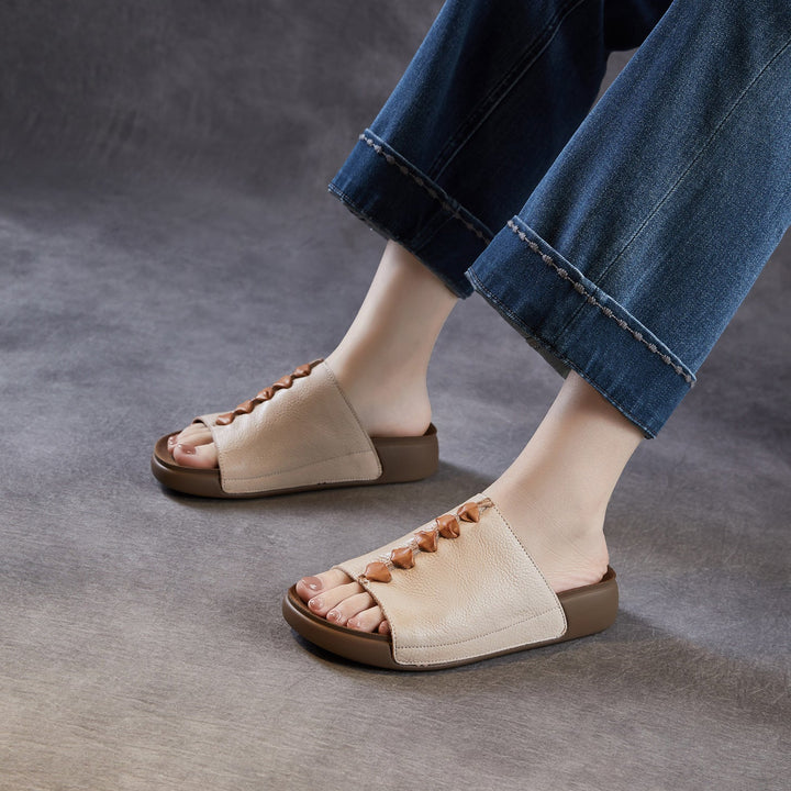 Women's Leather Open-Toe Bohemian-Style Slides & Mules