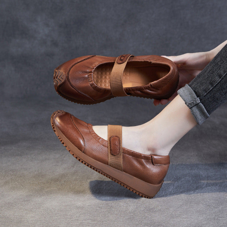 Women's Elastic Comfort Loafers - Genuine Leather Flat with Soft Sole