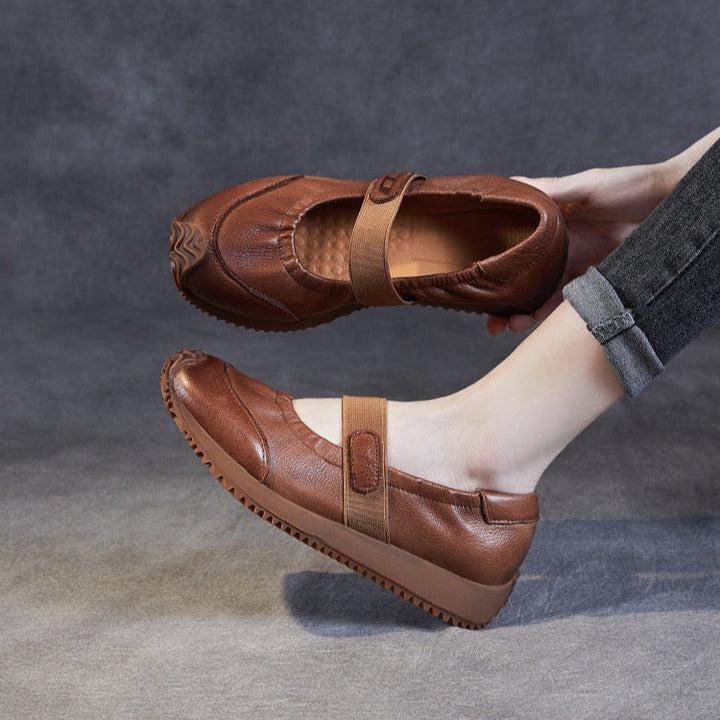 Women's Elastic Comfort Loafers - Genuine Leather Flat with Soft Sole