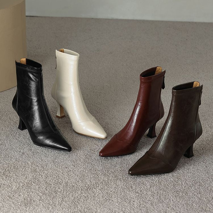 Women's Pointed-Toe Slim Ankle Boots - Kitten Heel & Back Zipper