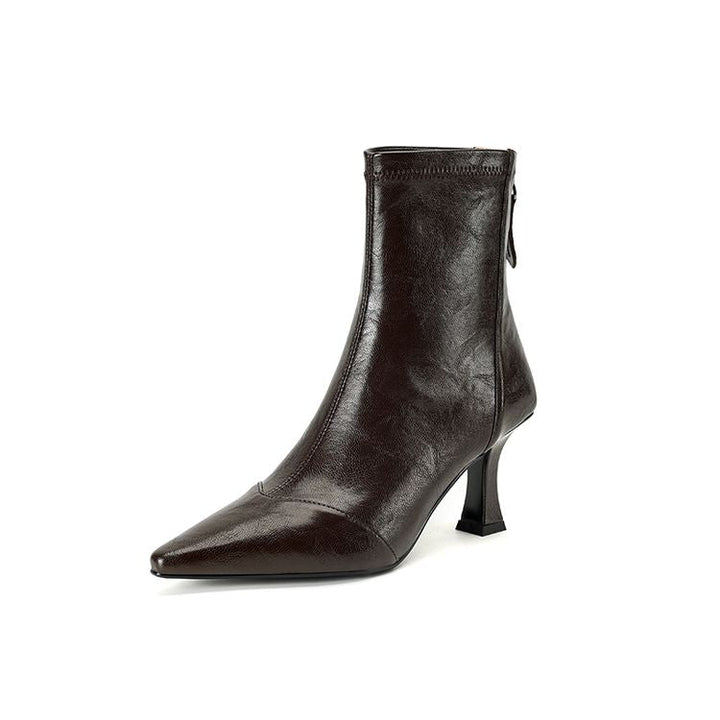 Women's Pointed-Toe Slim Ankle Boots - Kitten Heel & Back Zipper