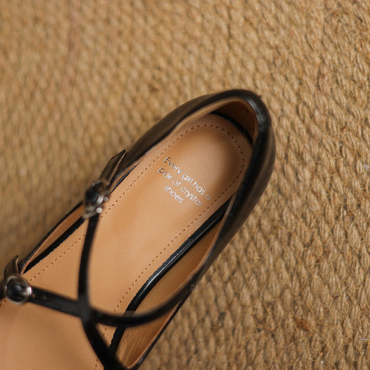 Women's Handmade Vintage Cross Strap Buckle With Elegant Low Heel Mary Jane Shoes