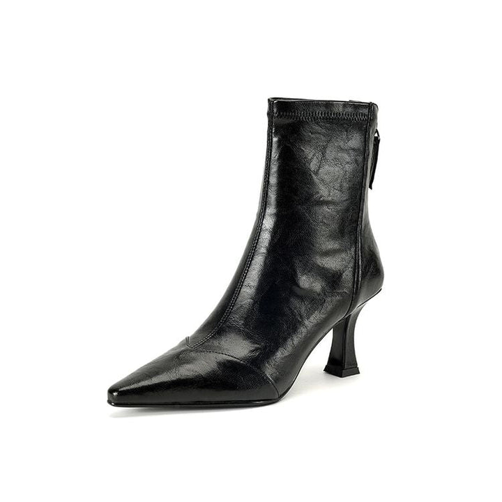 Women's Pointed-Toe Slim Ankle Boots - Kitten Heel & Back Zipper