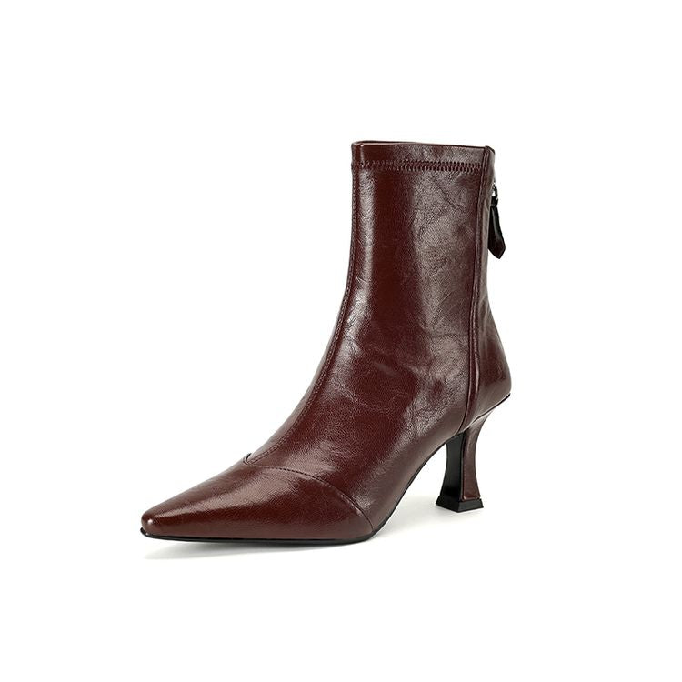 Women's Pointed-Toe Slim Ankle Boots - Kitten Heel & Back Zipper