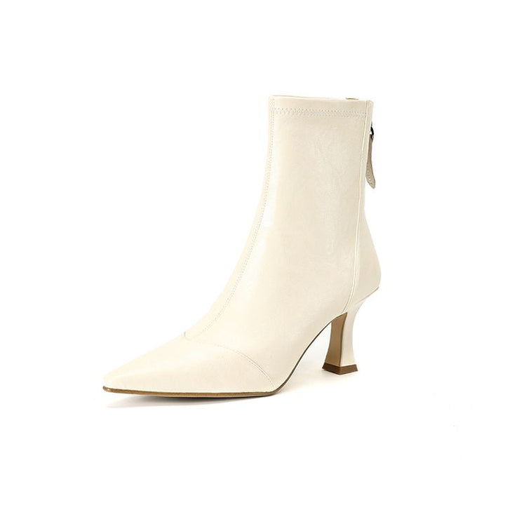 Women's Pointed-Toe Slim Ankle Boots - Kitten Heel & Back Zipper