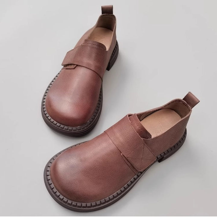 British Style Women's Loafers - Wide Fit & Big Toe Box Velcro Genuine Leather