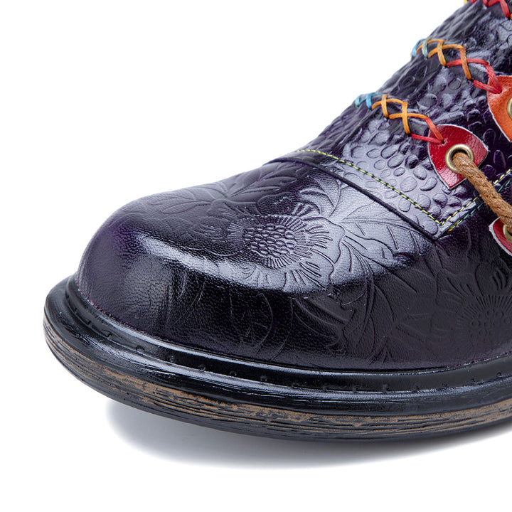 Women's Sheepskin Leather Printed Retro Oxfords Shoes