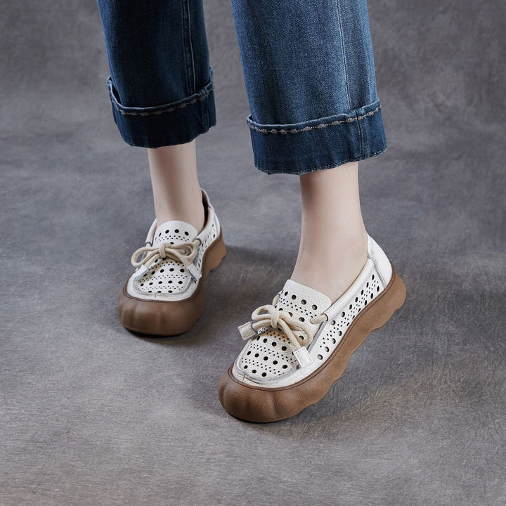 Women's Leather Slip-On Sandals — Thick Sole with Cutout Design, Breathable