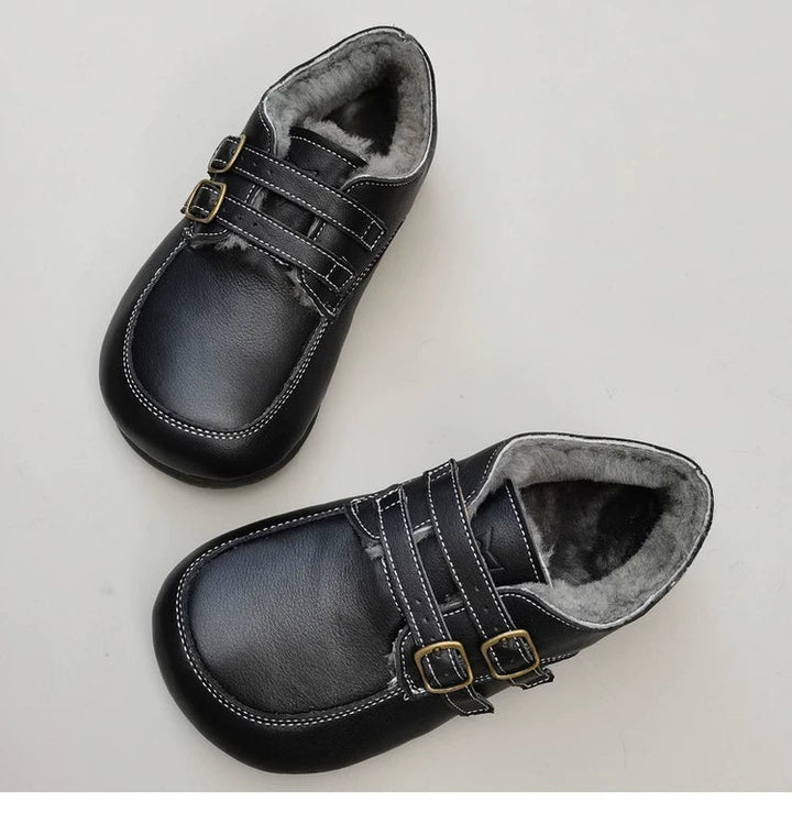 Women's Wide Toe Box Genuine Leather Shearling Lined Loafers Wide Toe Slip On Warm Winter Shoes