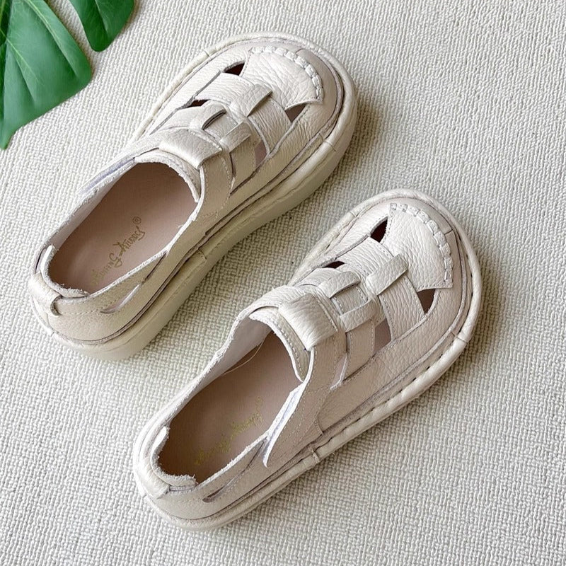Women's Soft Leather Velcro Closed-Toe Chunky Platform Sandals – Ugly-Cute Style