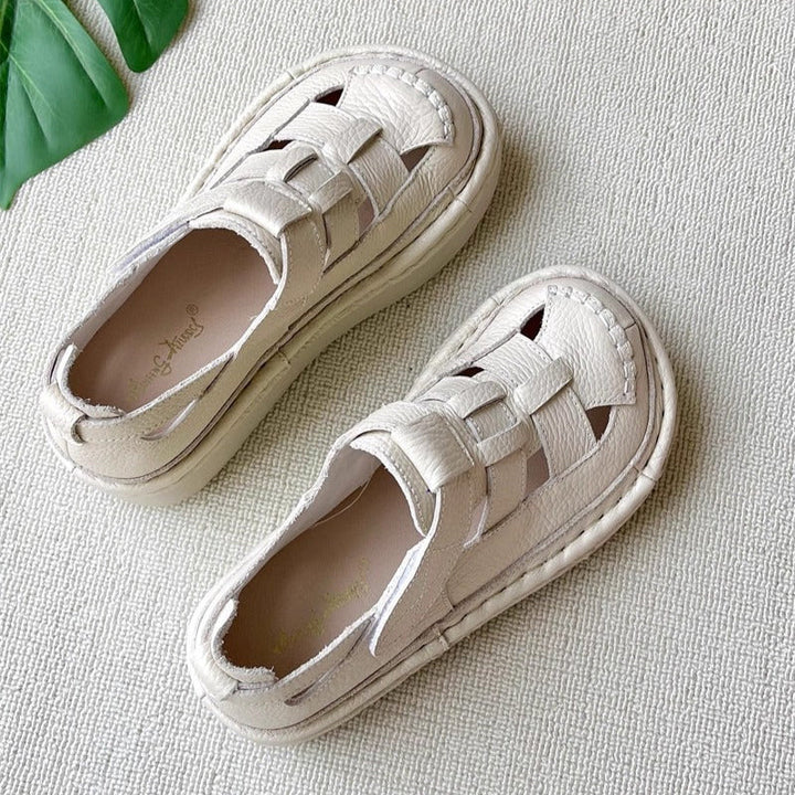 Women's Soft Leather Velcro Closed-Toe Chunky Platform Sandals – Ugly-Cute Style