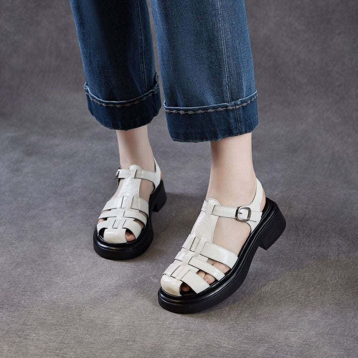 Women's Genuine Leather Casual Sandals Summer Fisherman Platform Wedge Comfort Shoes