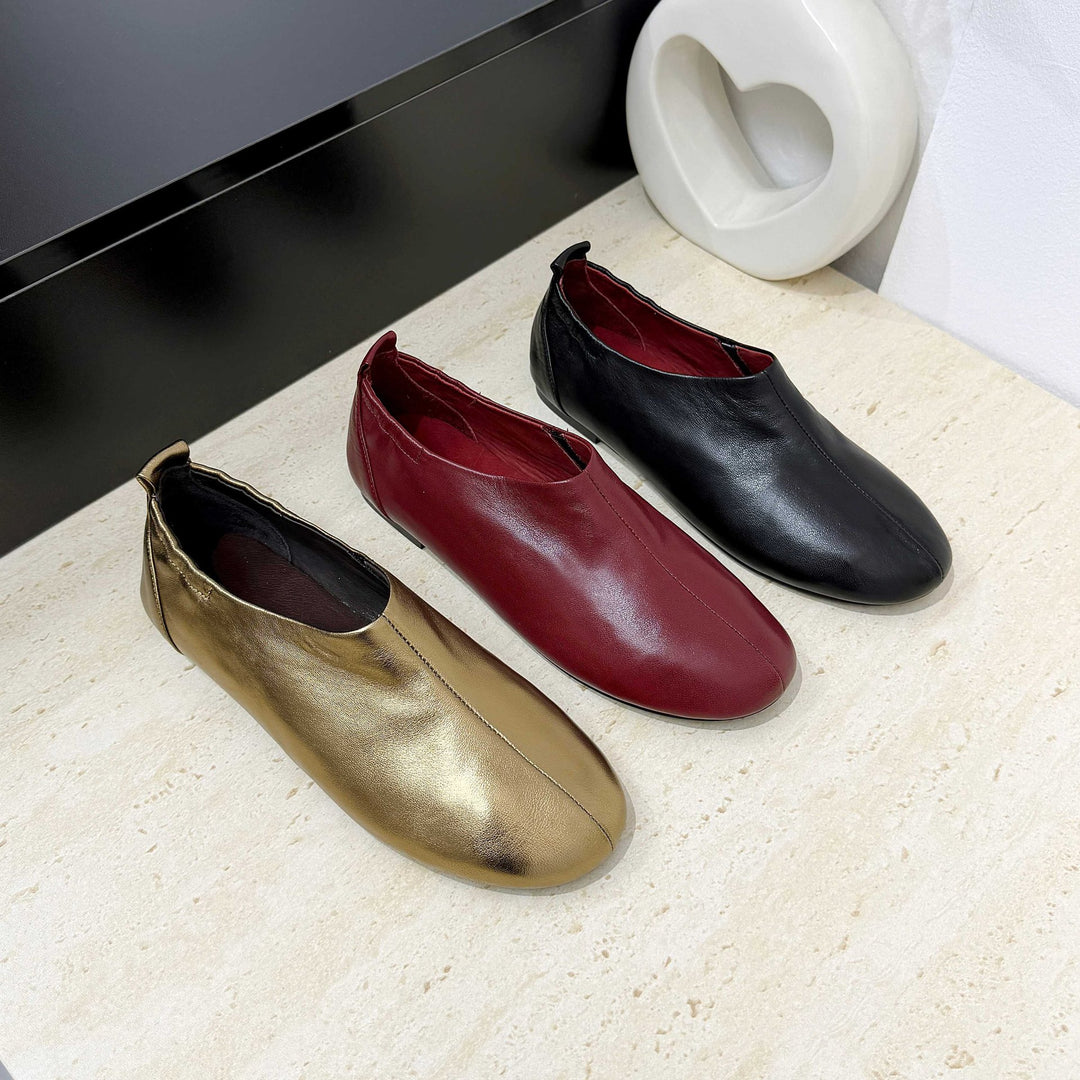 Women's Soft Sheepskin Ballet Flat Shoes Slip On Round Toe Loafers