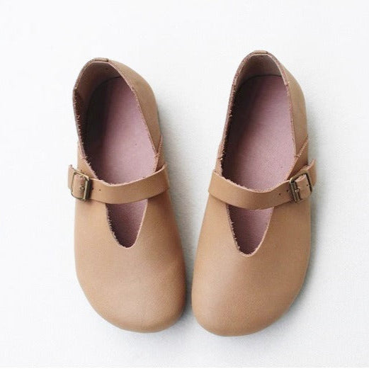 Women's Handmade Breathable Leather Flats – V-cut Mary Jane Shoes