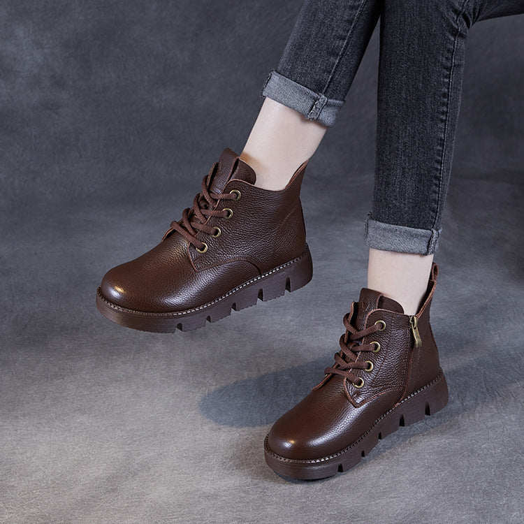 Women’s Handmade Leather Lace-Up Ankle Boots – Soft Sole Winter Shoes