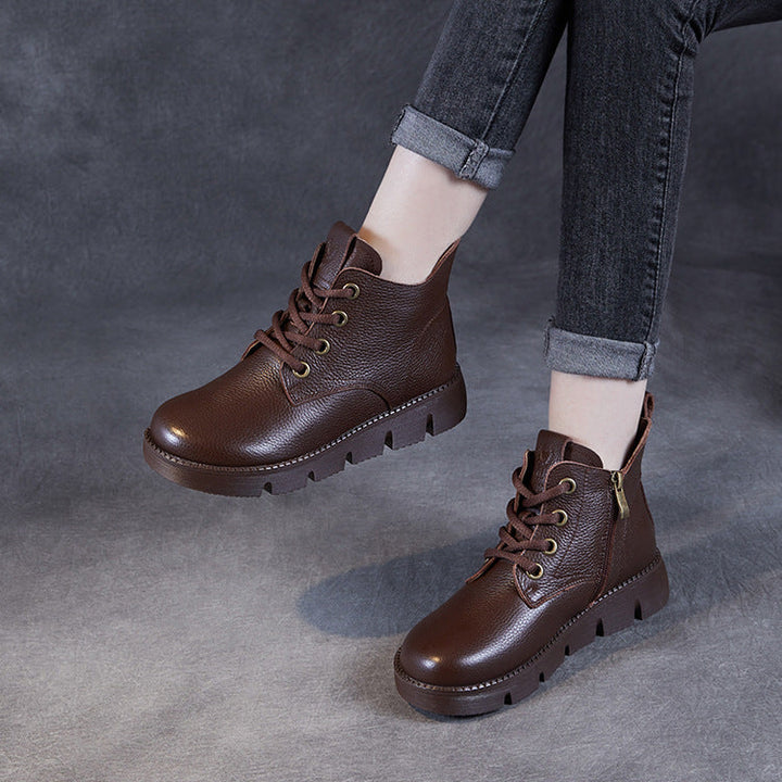 Women’s Handmade Leather Lace-Up Ankle Boots – Soft Sole Winter Shoes