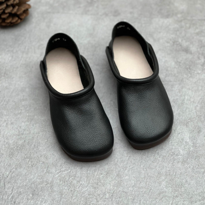 Women's Round Toe Casual Handmade Leather Flat Loafers
