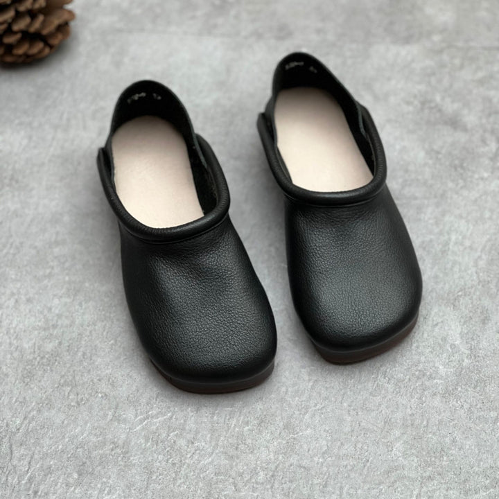 Women's Round Toe Casual Handmade Leather Flat Loafers