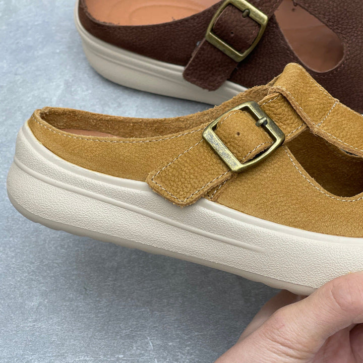 Women's Athleisure Mules - Round Toe Leather Breathable Summer Slides