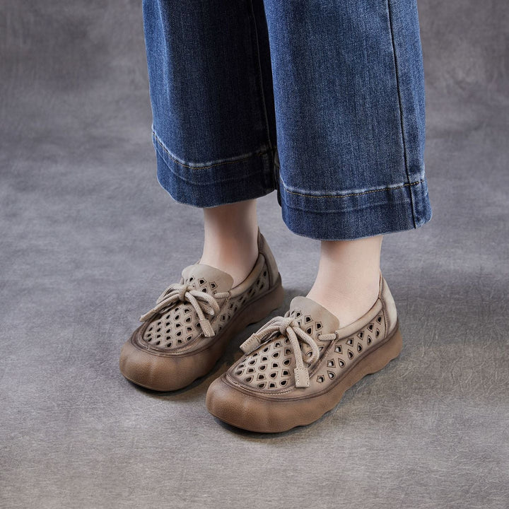 Women's Leather Slip-on Flats — Summer Cutout Style