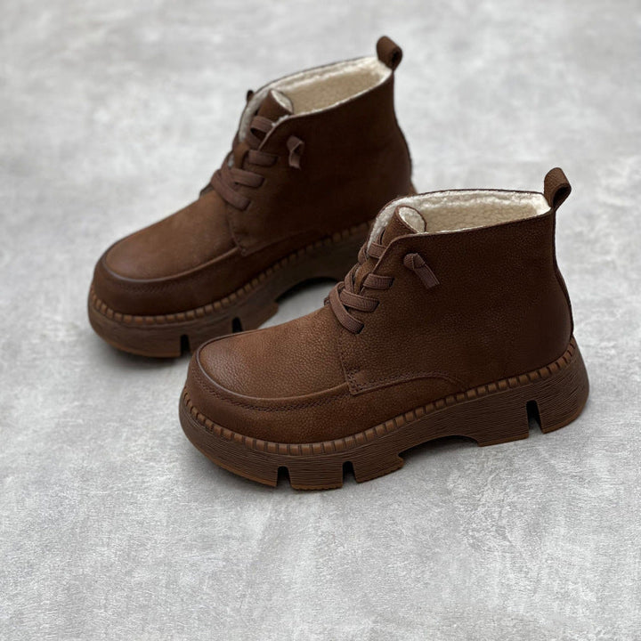 Retro Soft Leather Ankle Boots for Women – Comfortable Lace Up Design