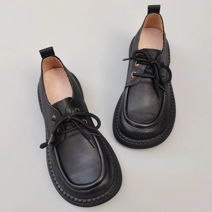 Women's Wide Toe Box Genuine Leather Oxfords British Style Lace Up Derby Shoes