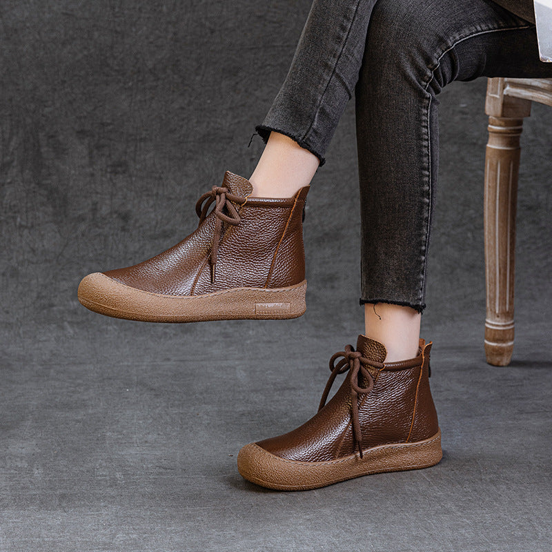 Women's Casual Lace-Up Back Zipper Ankle Boots – Flat Comfortable Shoes