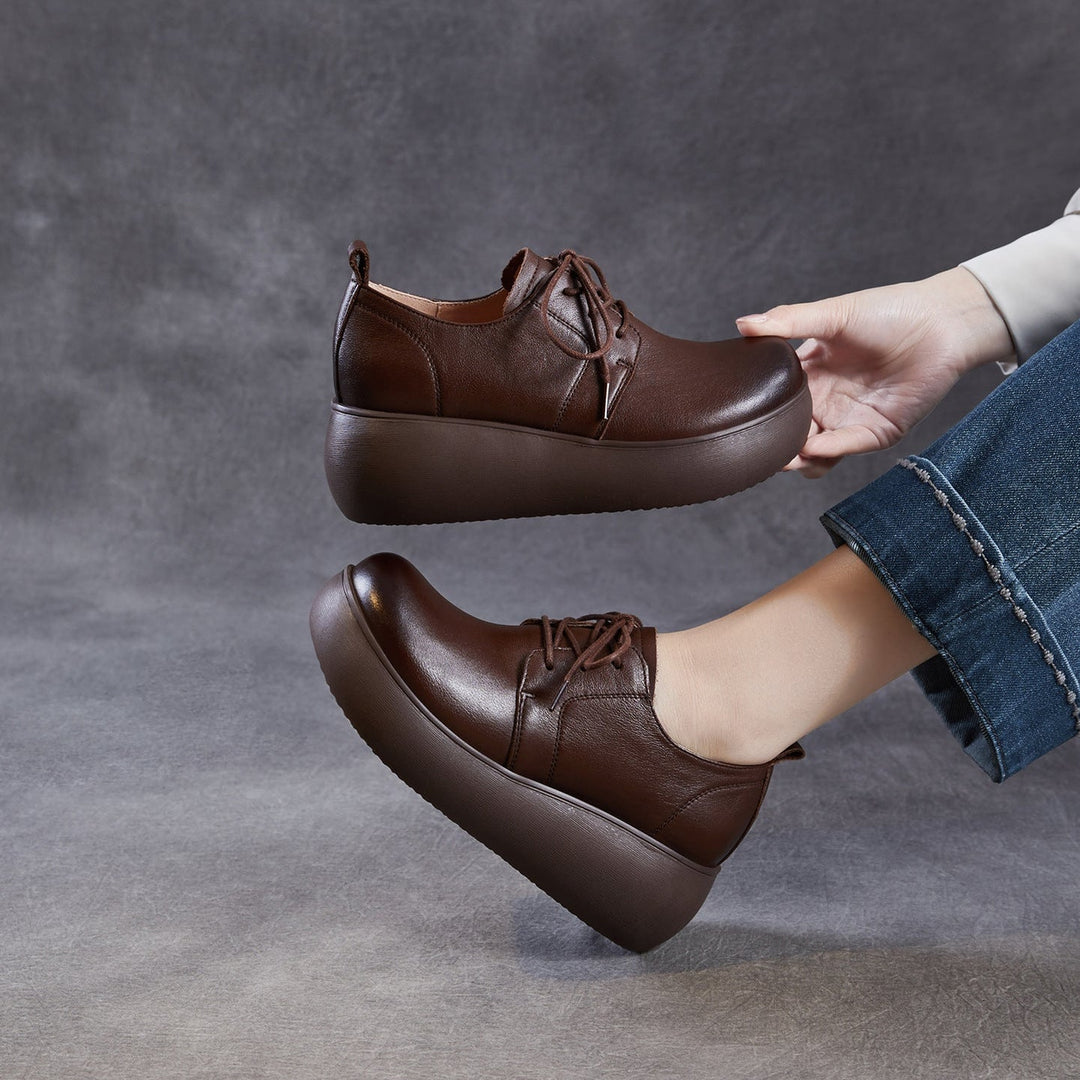 Women's Leather Platform Sneakers - Ultra-Lightweight EVA Sole