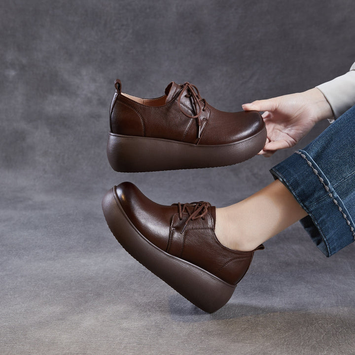 Women's Leather Platform Sneakers - Ultra-Lightweight EVA Sole