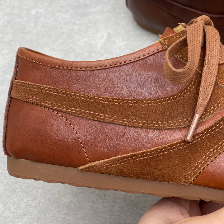 Women’s Vintage Distressed Leather Trainers – Retro Lace-Up Flats