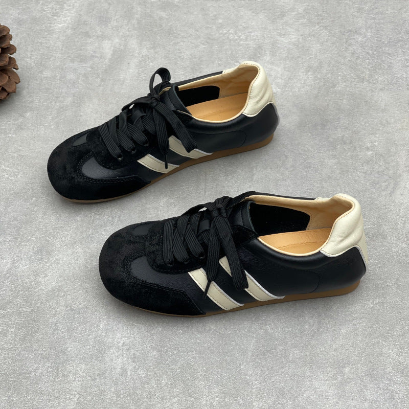 Women's Retro Leather Running Sneakers Vintage Lace-up Unlined Casual Trainer
