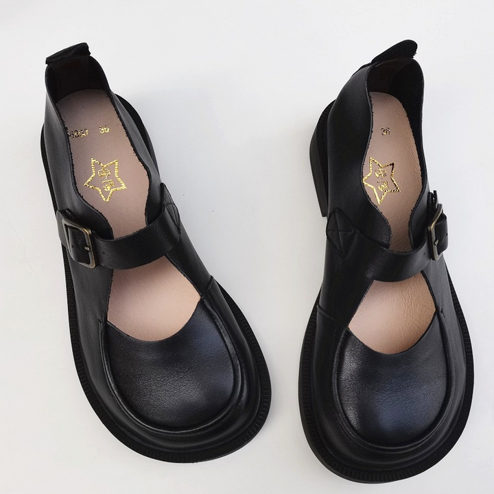 Genuine Leather Big Toe Box Breathable Non-Slip Handmade Mary Jane Women's Shoes