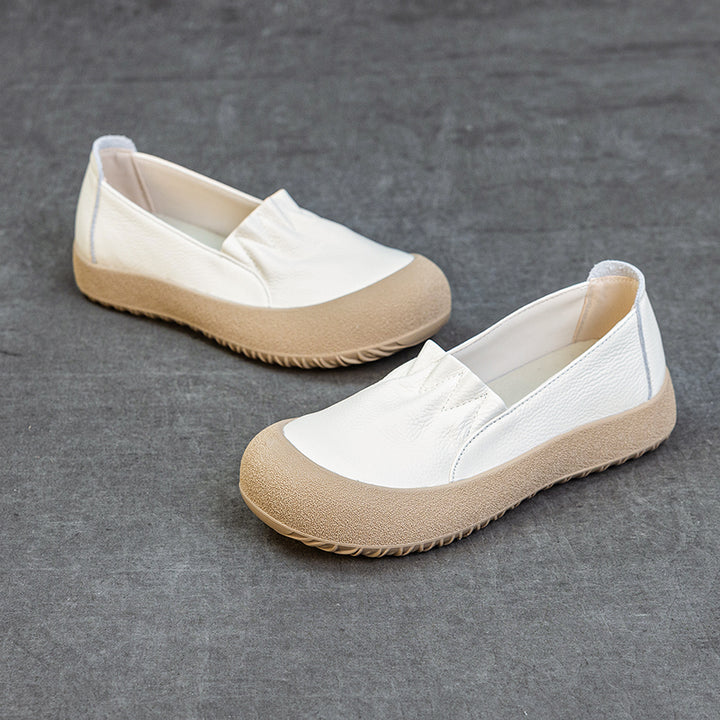 Womens Casual Leather Slip-on Loafers Closed Toe Platform Walking Shoes Anti-Collision