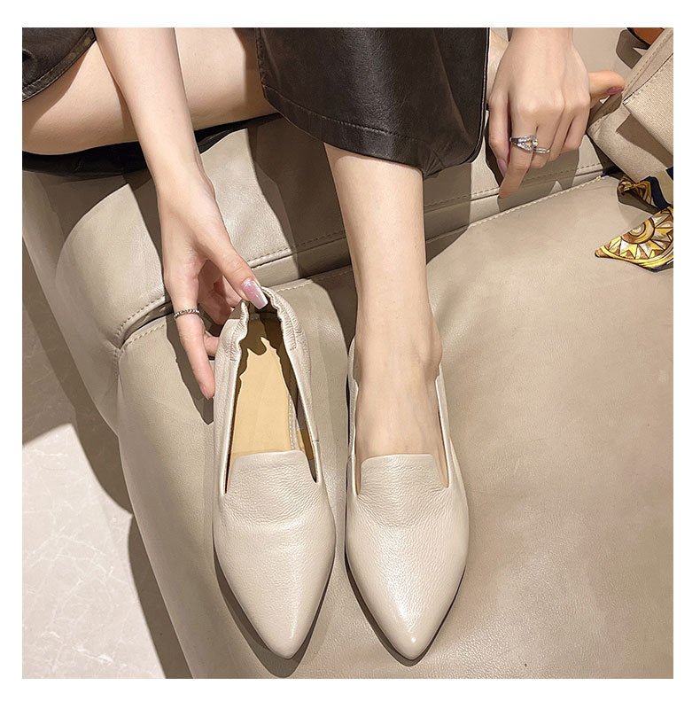 Comfortable Women's Leather Slip-On Flats – Pointed-Toe Everyday Shoes