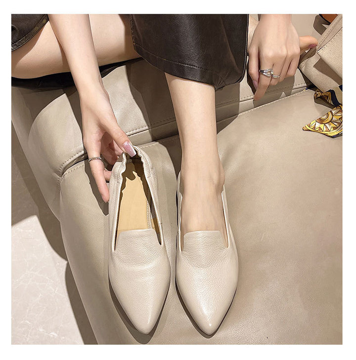 Comfortable Women's Leather Slip-On Flats – Pointed-Toe Everyday Shoes