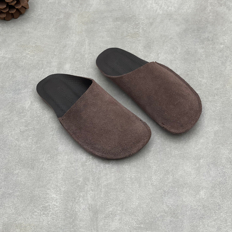 Women's Leather Closed Toe Mules Retro Slip-on Flats Slippers Vintage Slide Summer