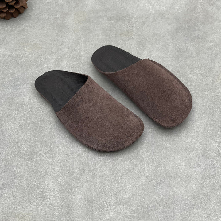 Women's Leather Closed Toe Mules Retro Slip-on Flats Slippers Vintage Slide Summer